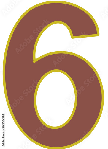 Brown and Gold Varsity Style Number 6 Isolated on Black Background