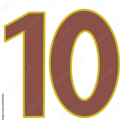 Brown and Gold Varsity Style Number 10 Isolated on Black Background