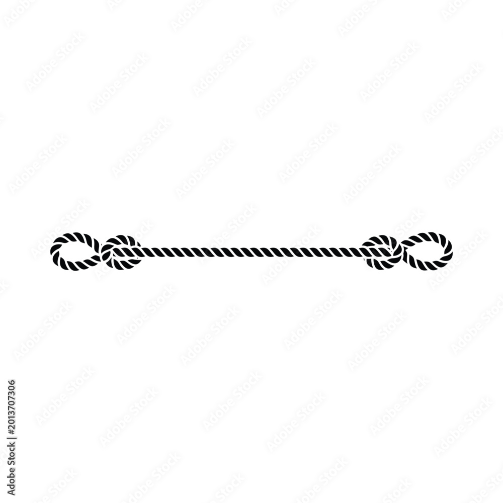 Fototapeta premium Rope with knots silhouette on a white background
