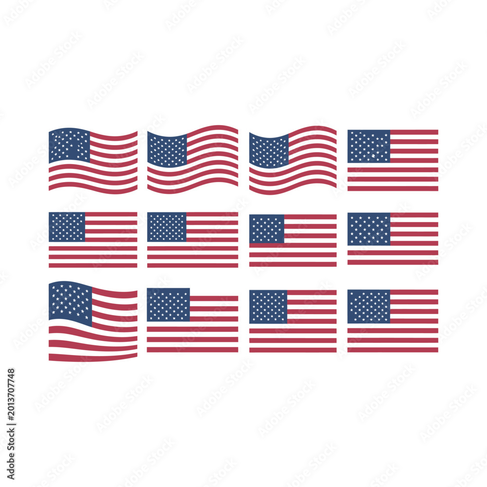 Obraz premium american flags collection vector illustration on white background