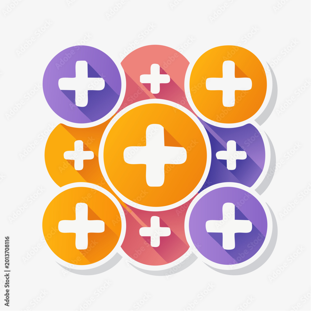 Obraz premium Colorful Plus Signs in Circles with Shadows