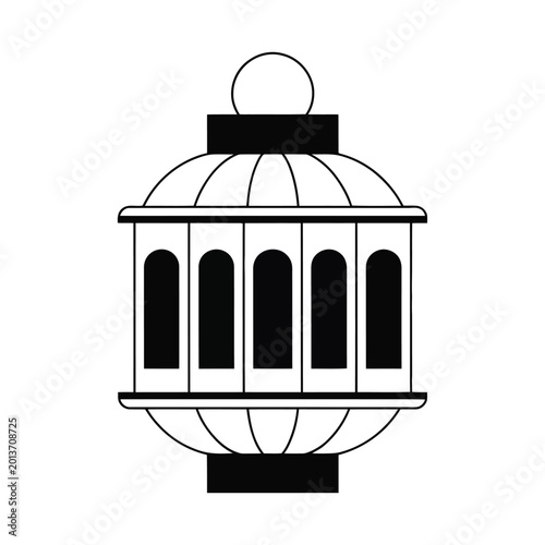 Vintage lantern silhouette black and white illustration on white background
