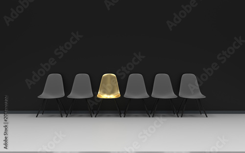 Foto stand out golden success chair in a waiting room