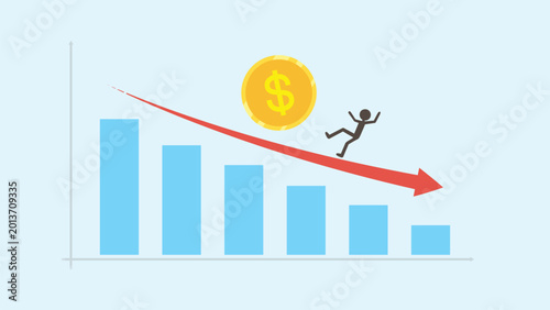 Decreasing value graph, inflation crisis, economic recession chart, business and financial loss