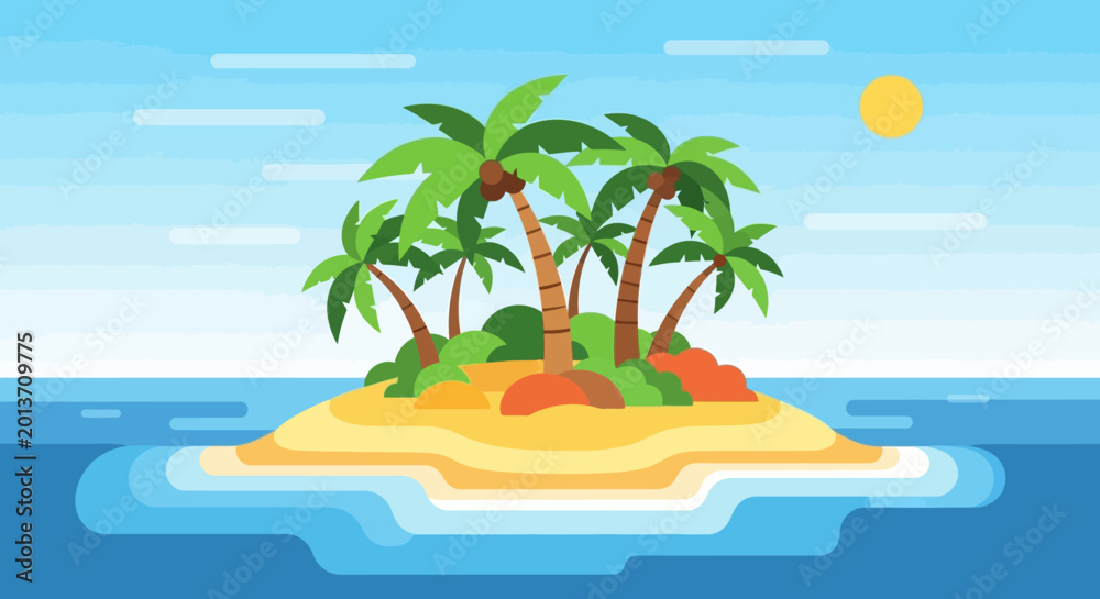 Obraz premium Small tropical island with palm trees and sandy beach.