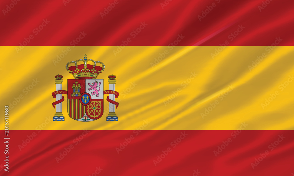 Obraz premium Spain National Flag Waving Vector Illustration with Official Red and Yellow Design, fabric silk or satin texture design