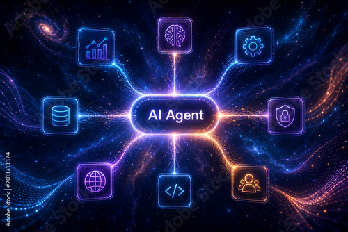 AI agentic workflow automation artificial intelligence agent software interface nodes triggers data tool dashboard coding icon flow process database technology