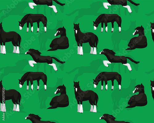 Tableau sur toile Shire Horse Black Various Pose Seamless Pattern Background