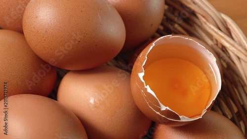 Chicken eggs in a basket	