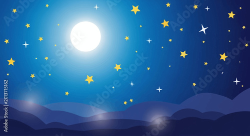 Photos Bright full moon shining in a dark blue night sky with numerous stars