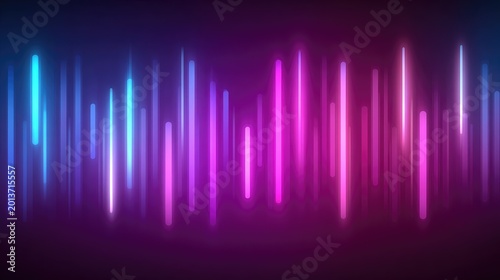 Vibrant Colorful Sound Wave Visualization with Neon Lights and Smooth Lines Against a Dark Gradient Background