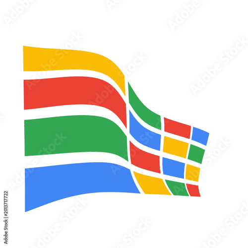 abstract illustration of a waving flag composed of colorful geometric segments