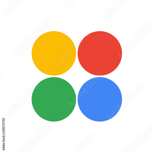 minimalist abstract composition featuring four solid-colored circles red , blue, green and yellow