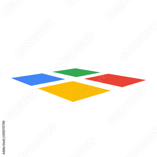 four colorful square panels—blue, green, yellow, and red—arranged in a grid