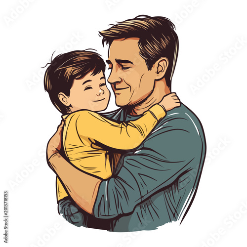 father's day, celebration, vector, transparent background, love, happiness, relationship, family, person, hug, affection, son, father, dad, daddy, joy, together