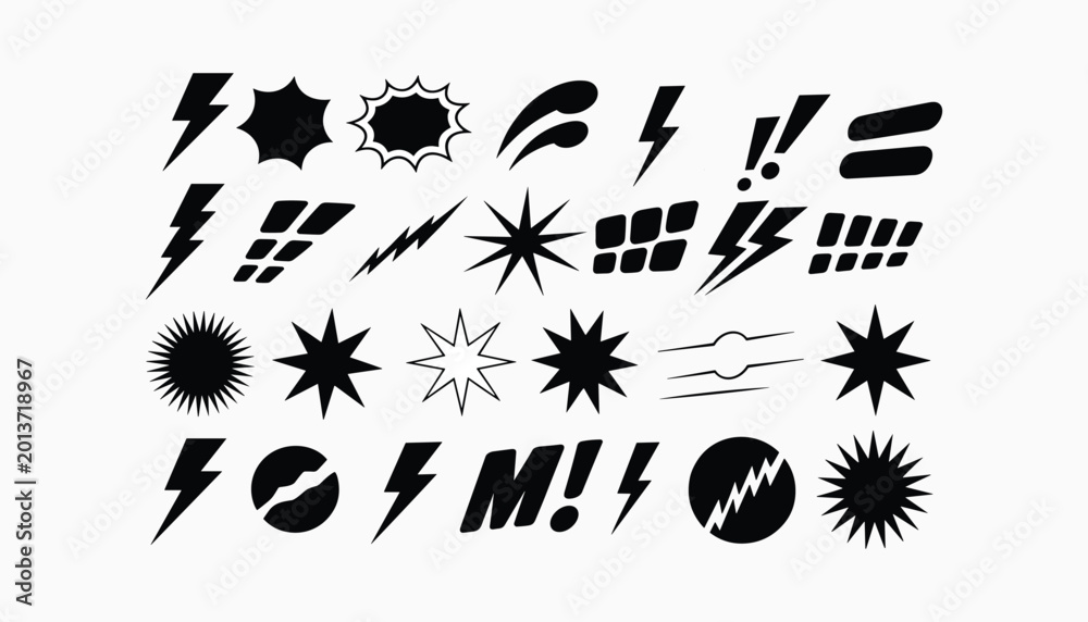 Fototapeta premium Comic book style sound effects and explosion explosions black and white digital typography