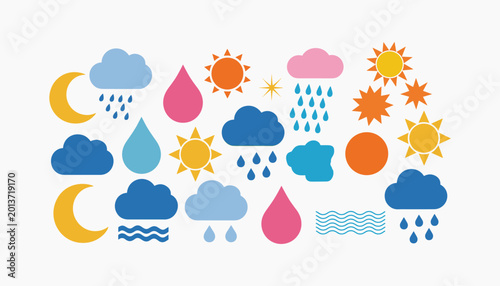 Bild auf Leinwand Colorful weather including sun cloud moon rain and water weather sun vector illu