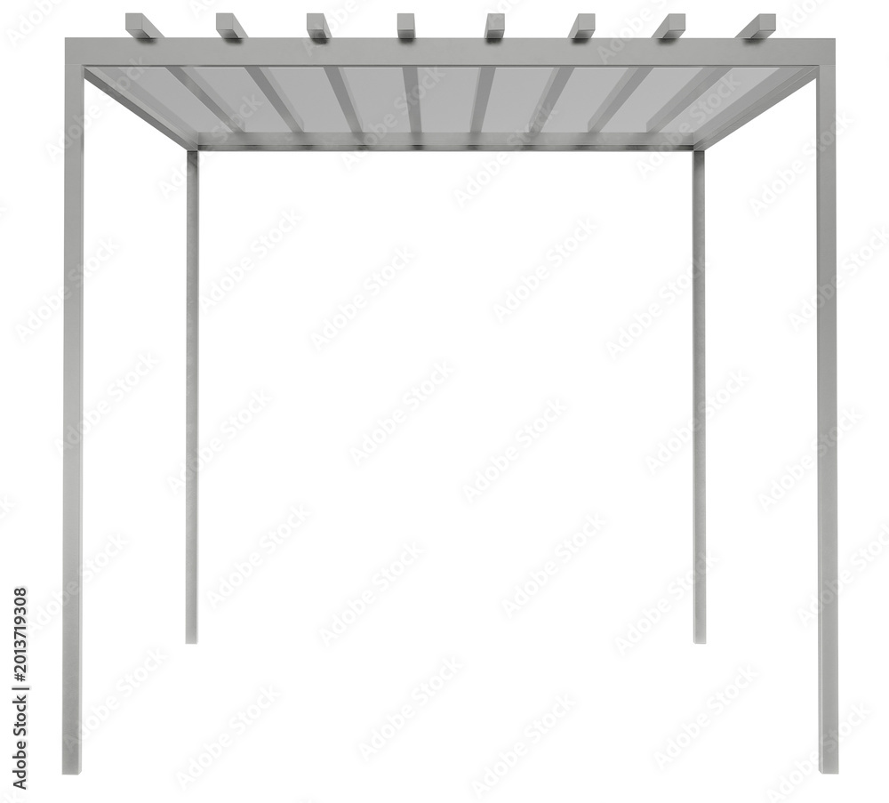 Obraz premium minimalist 3d render of freestanding metallic pergola with continuous glass ceiling showing underside details of aluminum frame