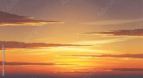 Εκτύπωση καμβά Vibrant Sunset Sky with Streaks of Orange and Yellow Clouds.