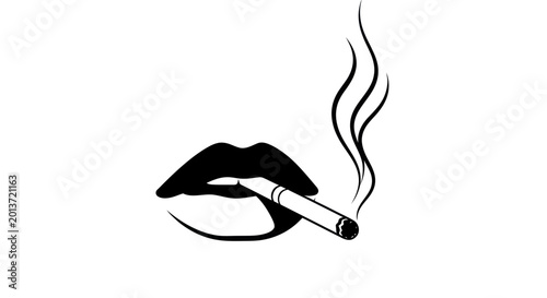 Quadro su tela Woman Smoking Cigarette, Black Lips, Smoke Swirls, Minimalist Vector Art