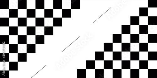 Quadro su tela Abstract geometric background featuring black and white checkered patterns with diagonal separation and minimalist lines