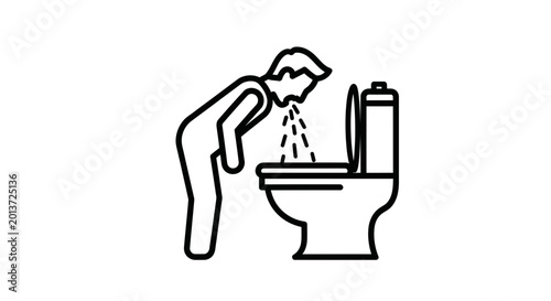 Person Vomiting Into Toilet Bowl Icon - Illness and Sickness Concept