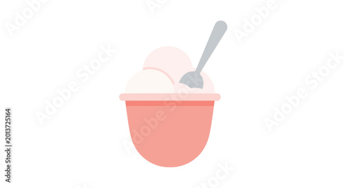 Pink Ice Cream Bowl with Spoon, Sweet Dessert, Refreshing Treat