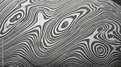 Photography Unique Damascus Steel Pattern Background with Metallic Wavy Texture