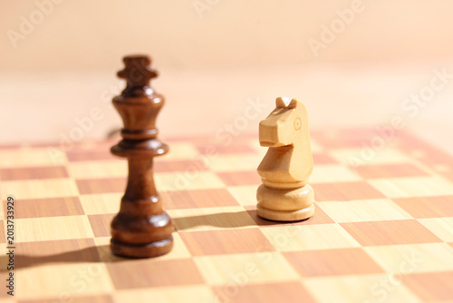 Quadro su tela Chess pieces on game board, closeup