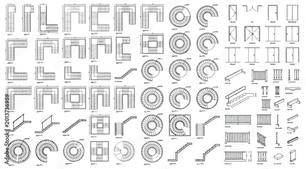 Obraz premium Architectural cad blocks of stairs and doors