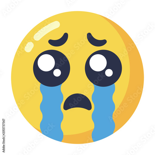 Canvastavla Cute sad crying yellow emoji face illustration isolated on transparent backgroun