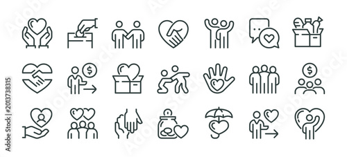 Cuadro en lienzo Charity giving, donate money outline thin icons set
