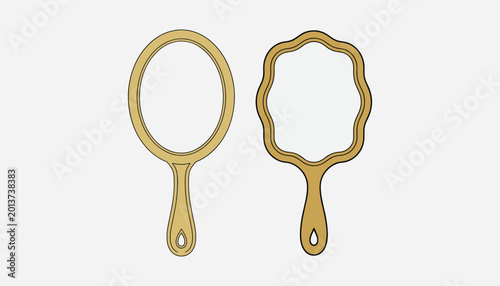 Canvastavla Two antique style handheld mirrors with gold frames reflective surfaces ornate v