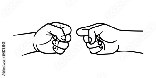 Konstfotografi Two fists facing each other in black outline hands punches black and white vecto