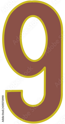 Brown and Gold Varsity Style Number 9 Isolated on Black Background