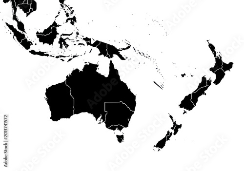 Foto Oceania Map Silhouette: Australia, New Zealand, and Pacific Islands