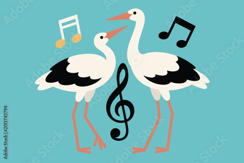 Foto Heron Musical Note Illustration Creative Design Template