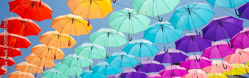 summer travel with umbrella decorate in local market in asia