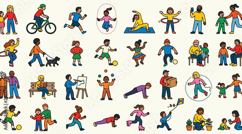 Bild auf Leinwand Collection of diverse people participating in various daily activities and hobbi