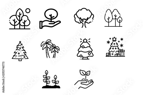 Minimal Tree and Nature Line Icon Set Vector Collection