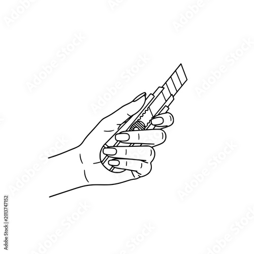 Icon of a beautiful woman's hand holding a utility knife representing concepts of creativity and craftsmanship