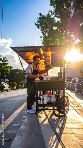 Street Vendor Selling Food Outdoors.