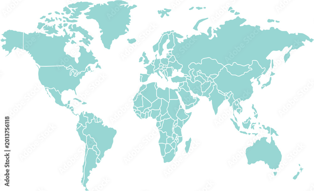 Obraz premium World Map with Country Borders on White Background