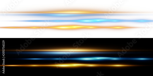 Abstract lights lines, vector laser beams. Glowing streaks on black and png background. Luminous neon lines isolated on transparent background.