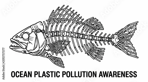 Tableau sur toile Fishing Hook, Fish, Plastic Pollution