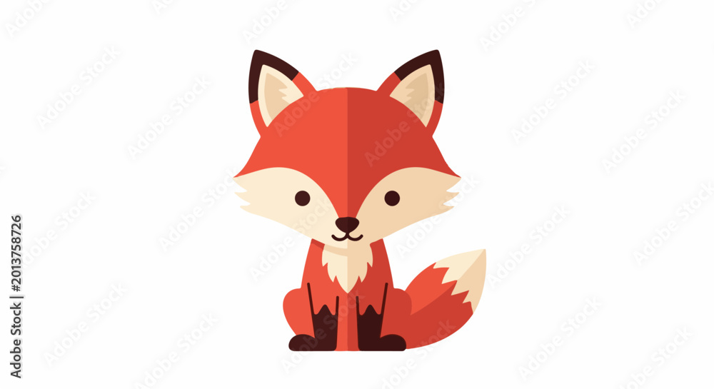 Obraz premium A cute, stylized illustration of a sitting fox with orange fur and a bushy tail