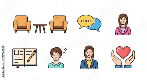 Cartoon woman with chat speech bubble.