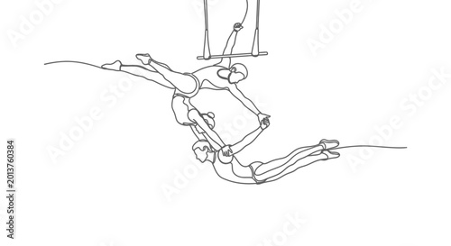 Tableau sur toile Aerial Acrobats Performing Synchronized Trapeze Routine
