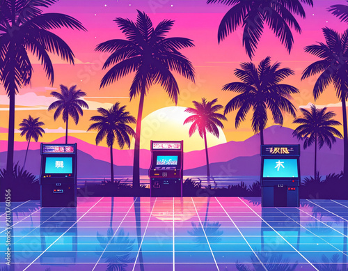 Newtro vaporwave patterns for 80s-90s gaming merchandise