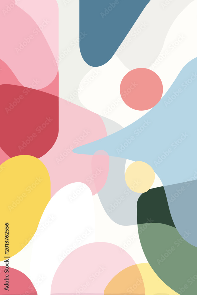 Fototapeta premium Colorful abstract geometric shapes with overlapping transparent layers